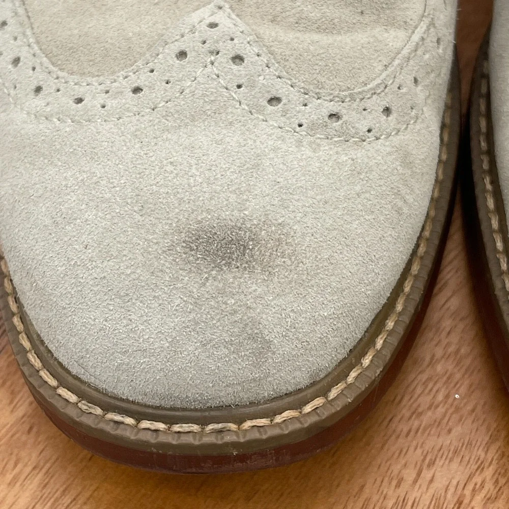 GH Bass & Co Shoes Mens 9.5 D‎ Beige Pembroke Suede Oxford Leather Dress Wingtip
